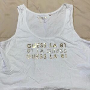 Guess White Tank Top with Gold Lettering